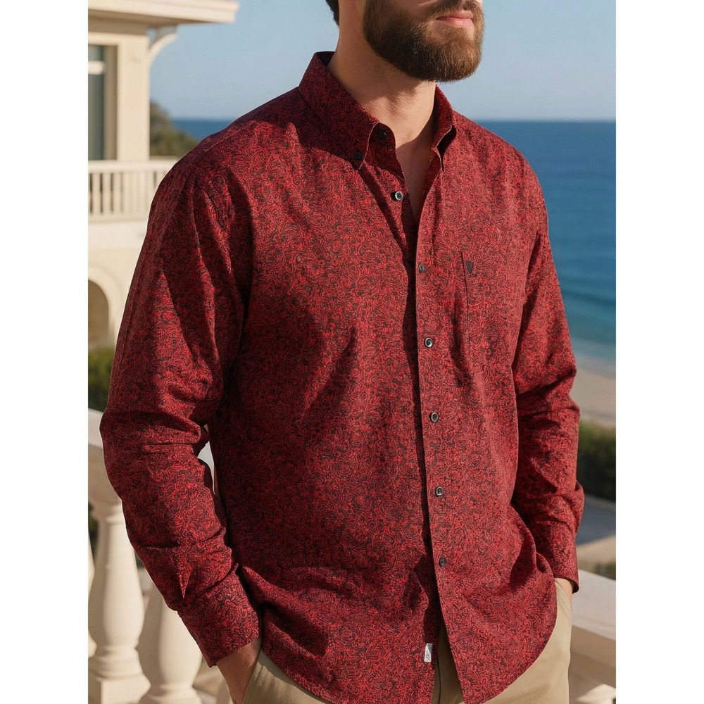 Ariat Mens XXL Red Black Paisley Scroll Long Sleeve Button Down Western Shirt
